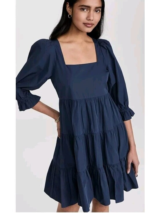 Madewell Dresses & Skirts - NWT Madewell Poplin Lizzie Babydoll Tiered Dress Twilight Navy Blue Size 8 #659